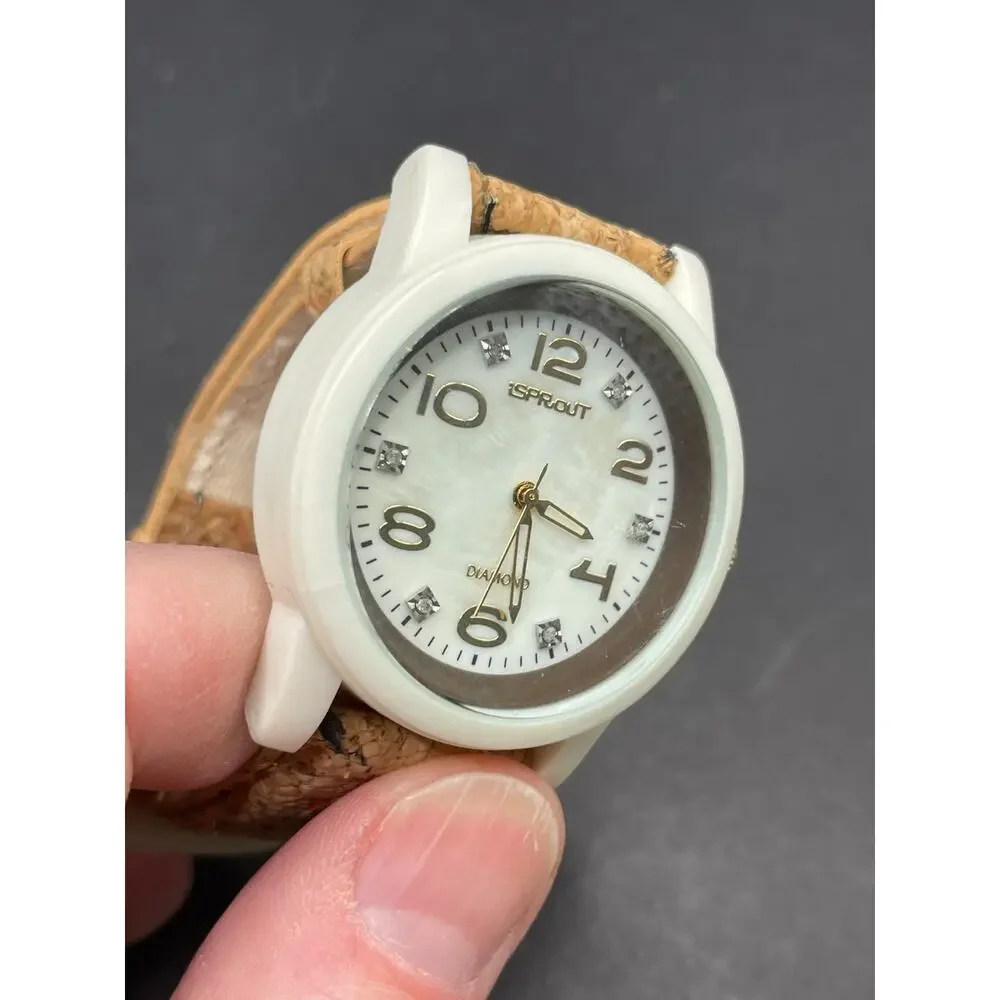 iSPROUT Diamond Corn Resin Case Quartz Watch Lot of 3 White Cork Floral Dial